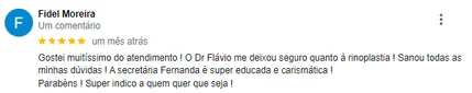 Avaliação de paciente no Google sobre o atendimento do Dr. Flávio