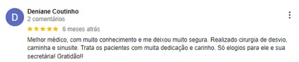 Avaliação de paciente no Google sobre a cirurgia realizada
