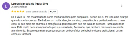 Avaliação de paciente no Google sobre o médico e a equipe