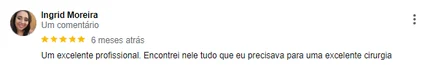 Avaliação de paciente no Google sobre o profissional